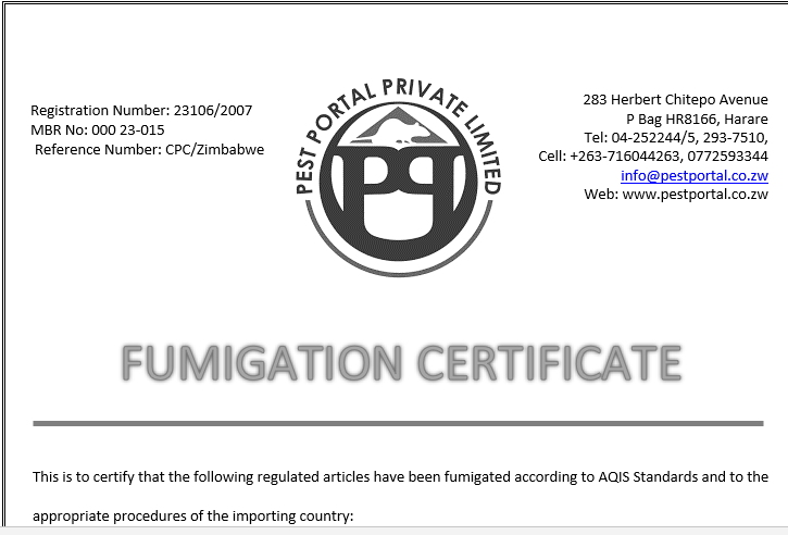export fumigation certificate
