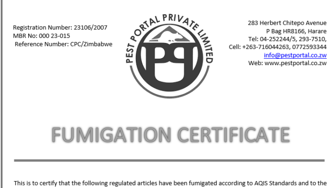 fumigation certificate in export fumigation